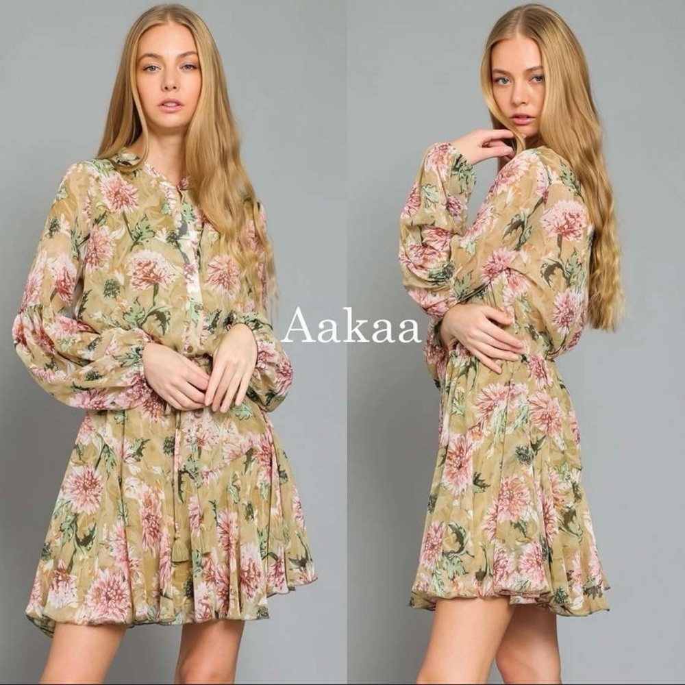 Aakaa Floral Print Women's Dress - Green and Pink